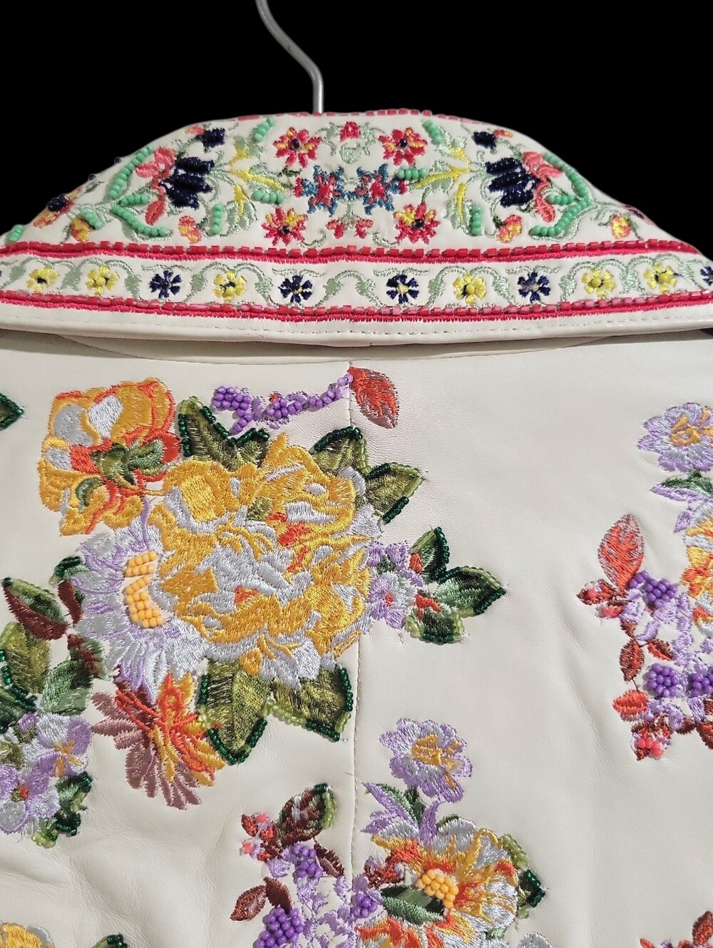 Alice + Olivia Lamb Leather Rare Embroidered Moto Jacket Size M MSRP $1595 - Picture 4 of 16